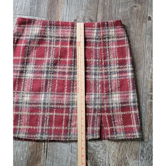 Potter's Pot Wool Blend‎ Skirt Size Large Red Plaid 17" Length Front Slit - Picture 5 of 14